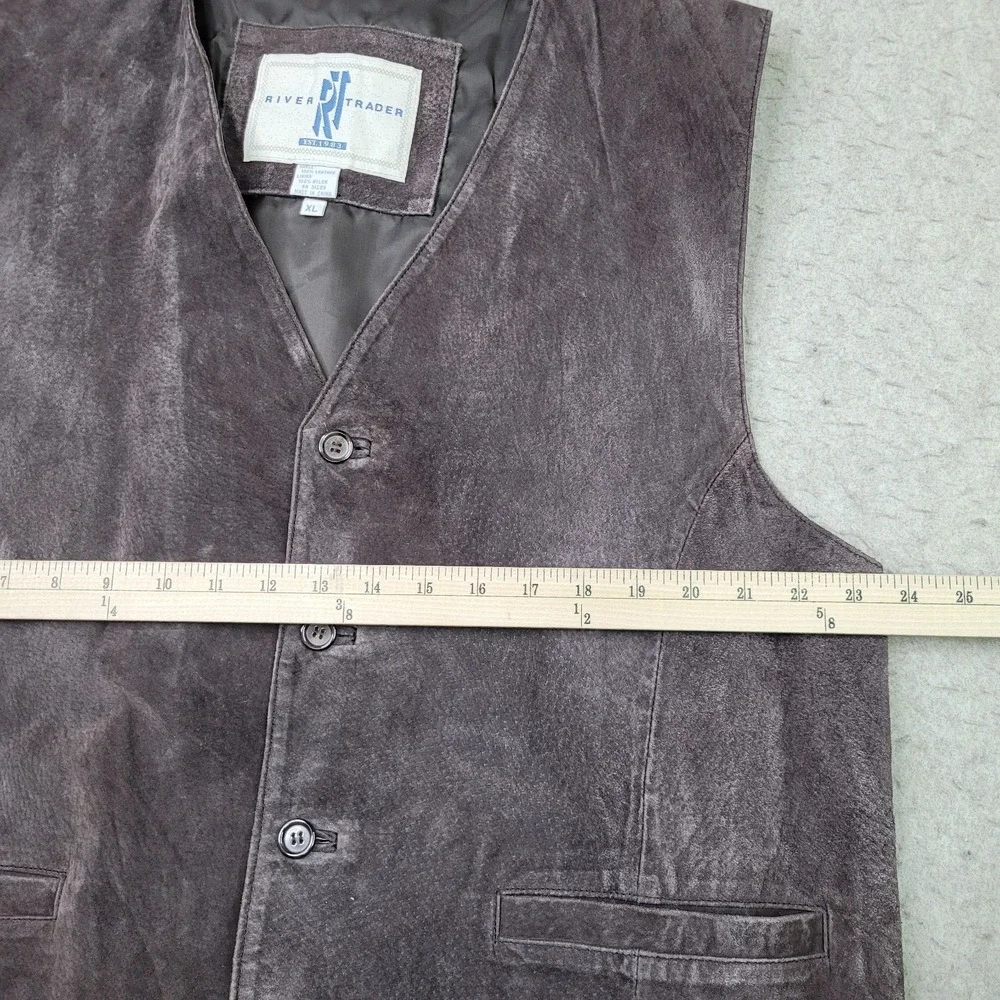 Vintage River Trader Vest Mens XL Brown Suede Leather Western Rancher‎ Cowboy